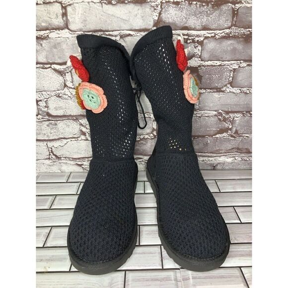 Ugg Australia Classic Floral Crochet Genuine Shearling Boots Women Sz 9M US/40EU - Picture 2 of 16